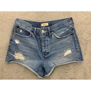 MadeWell Denim Blue Jean Distressed Cropped Daisy Dukes Short Shorts 5 Pockets